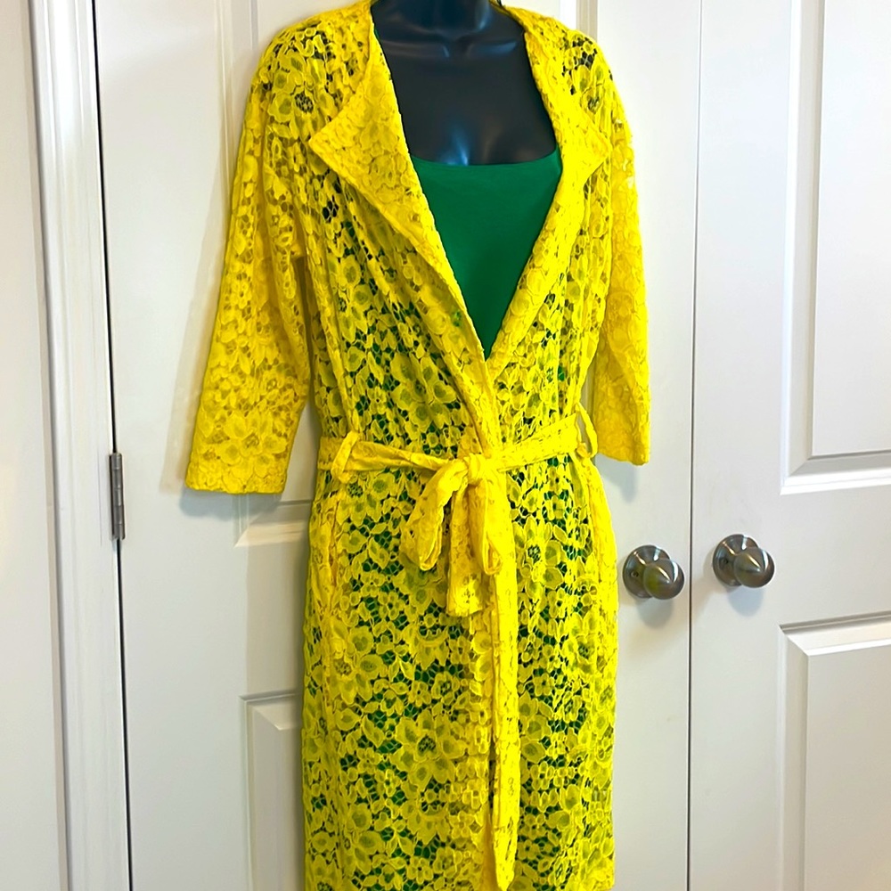 Bright Yellow Lace Midi Dress Jacket